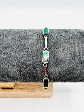 Vintage sterling silver aventurine link bracelet